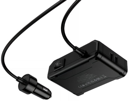 Bilader HOCO Z64, 15.5W, 3.1A, 2 x USB-A - 2 x USB-C - 3 x Sigarettennerforlenger, Svart