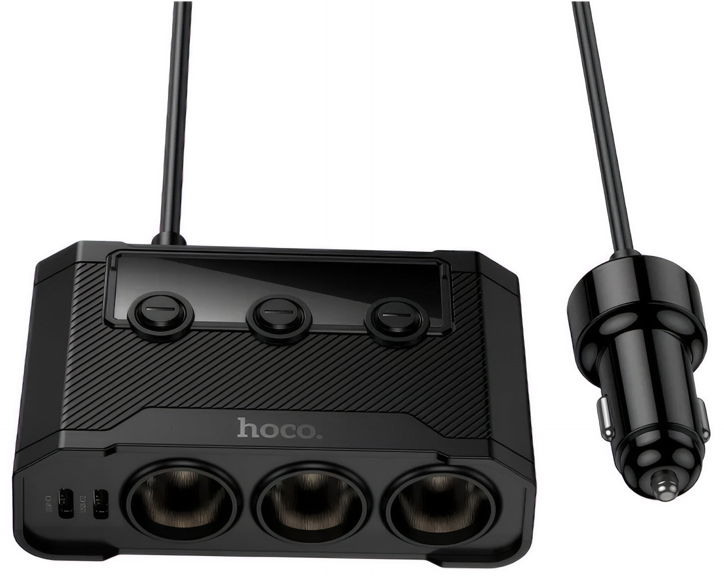 Bilader HOCO Z64, 15.5W, 3.1A, 2 x USB-A - 2 x USB-C - 3 x Sigarettennerforlenger, Svart