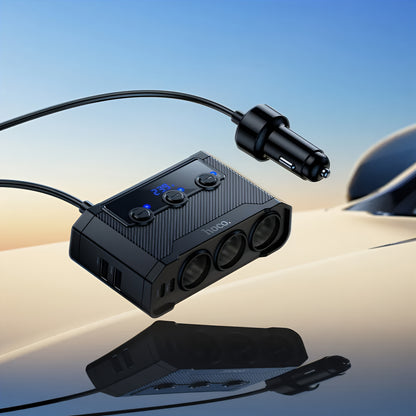 Bilader HOCO Z64, 15.5W, 3.1A, 2 x USB-A - 2 x USB-C - 3 x Sigarettennerforlenger, Svart