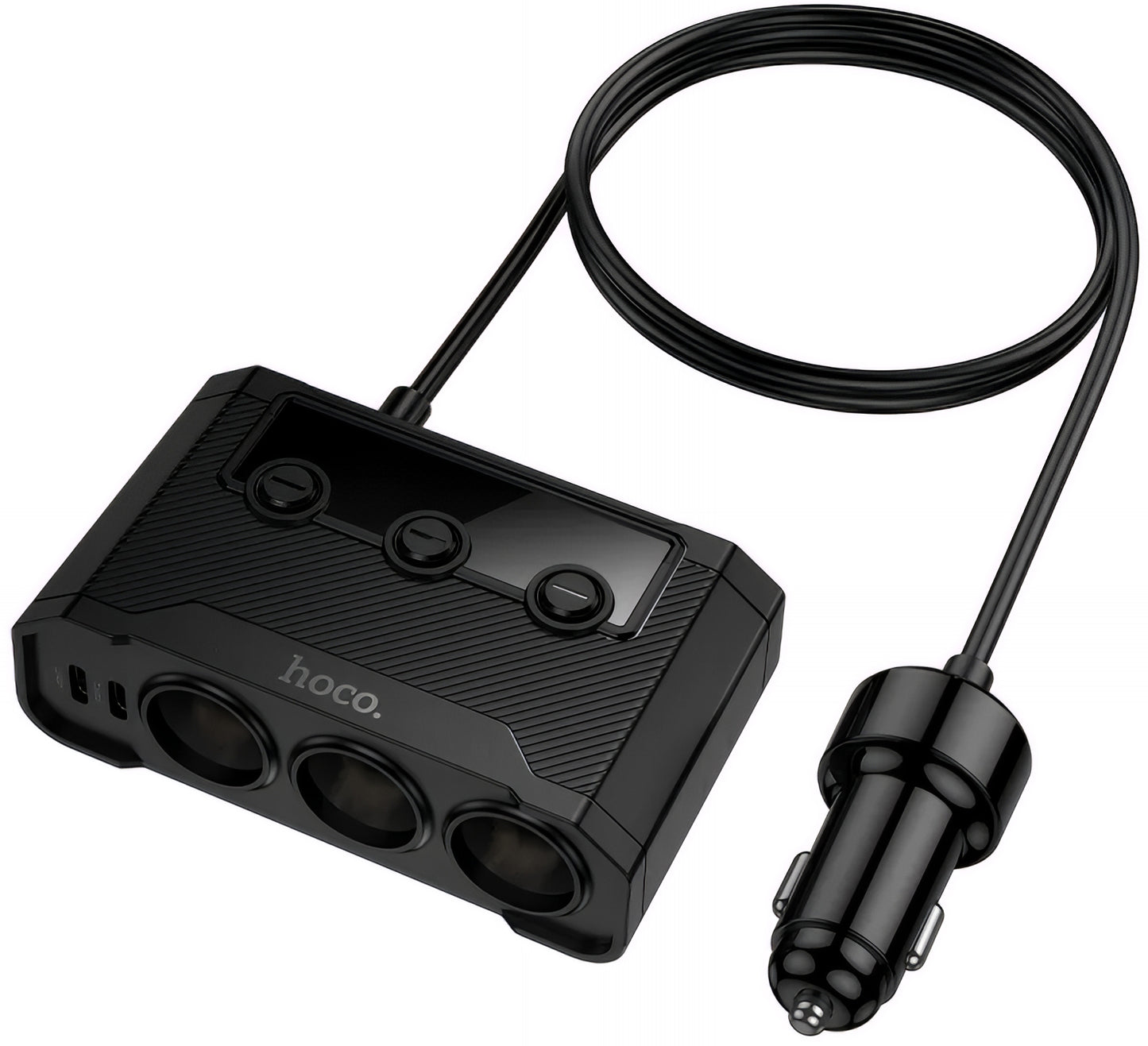 Bilader HOCO Z64, 15.5W, 3.1A, 2 x USB-A - 2 x USB-C - 3 x Sigarettennerforlenger, Svart