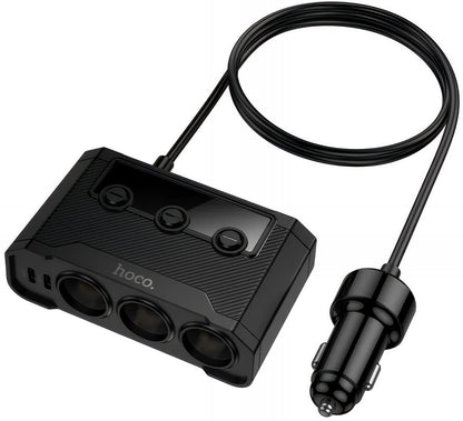 Bilader HOCO Z64, 15.5W, 3.1A, 2 x USB-A - 2 x USB-C - 3 x Sigarettennerforlenger, Svart