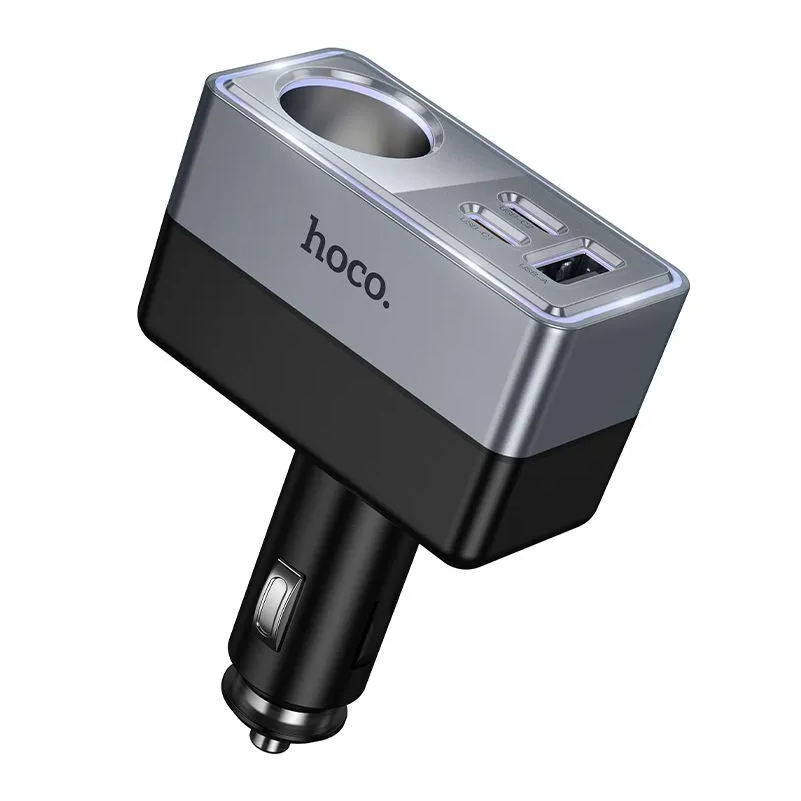 Biloplader HOCO Z65A, 165W, 3A, 1 x Sigarettennerutvidelse - 1 x USB-A - 2 x USB-C, Svart