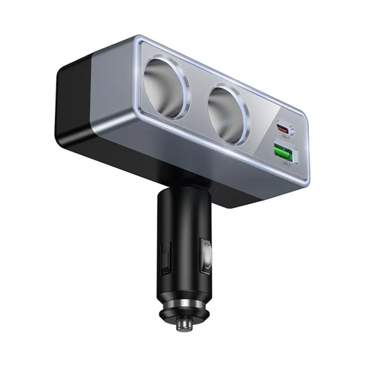 Biloplader HOCO Z65B, 240W, 1 x USB-A - 1 x USB-C - 2 x Sigarettennerutvidelse, Svart