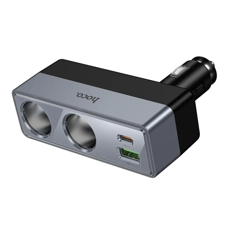 Biloplader HOCO Z65B, 240W, 1 x USB-A - 1 x USB-C - 2 x Sigarettennerutvidelse, Svart
