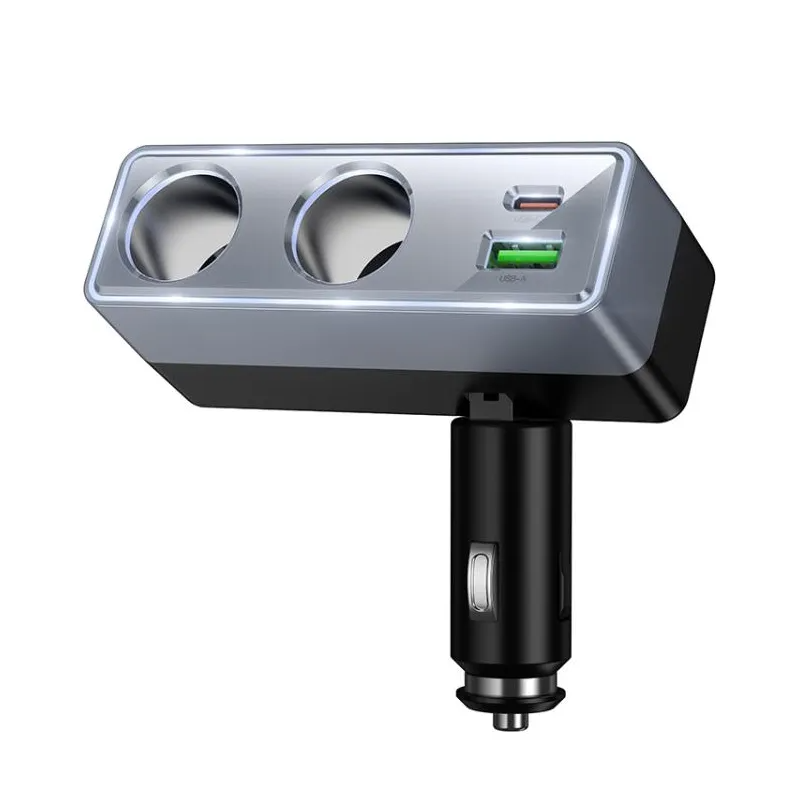 Biloplader HOCO Z65B, 240W, 1 x USB-A - 1 x USB-C - 2 x Sigarettennerutvidelse, Svart