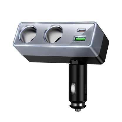 Biloplader HOCO Z65B, 240W, 1 x USB-A - 1 x USB-C - 2 x Sigarettennerutvidelse, Svart