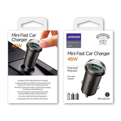 Bilader Joyroom C-A35, 45W, 5A, 1 x USB-A - 1 x USB-C, Grå