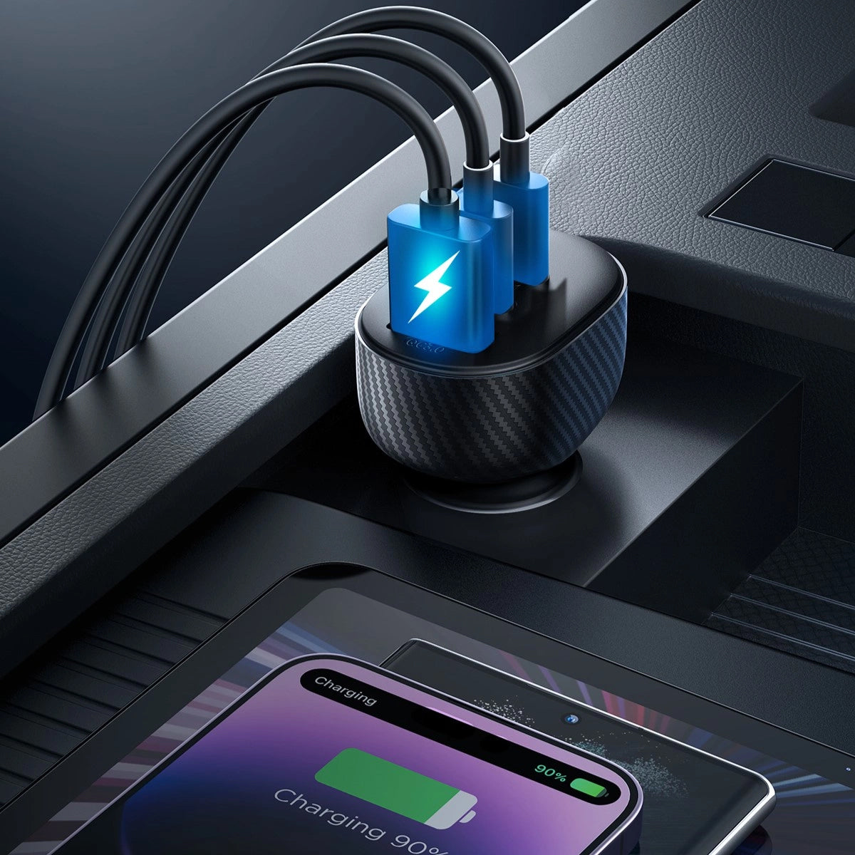 Bilader Joyroom JR-CCD04, 30W, 3A, 1 x USB-A - 2 x USB-C, Svart