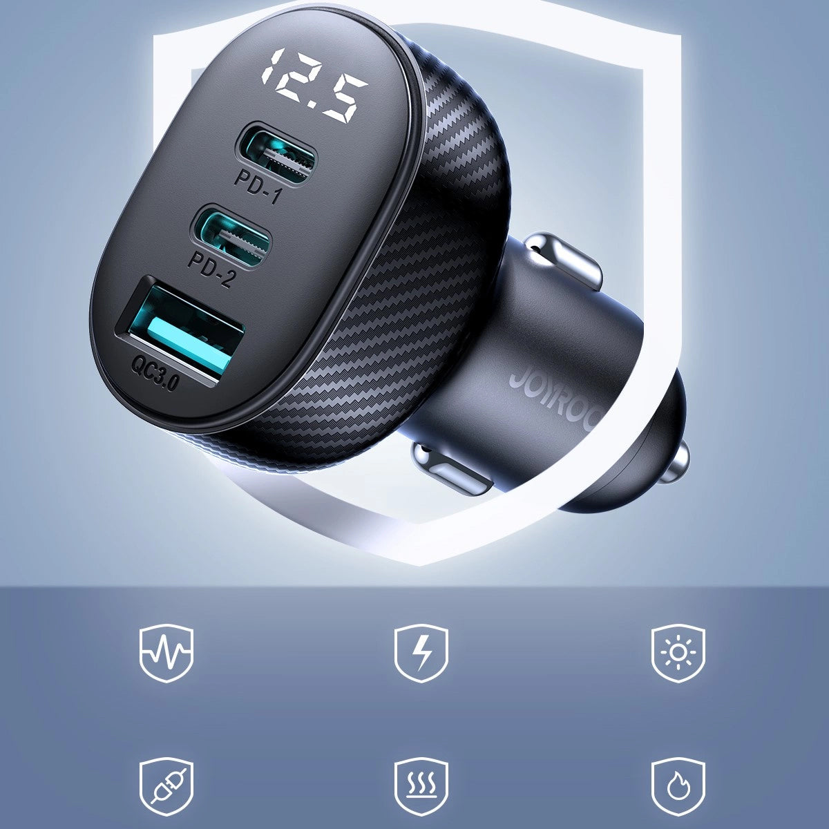 Bilader Joyroom JR-CCD04, 30W, 3A, 1 x USB-A - 2 x USB-C, Svart