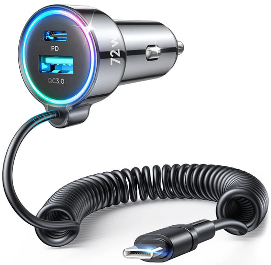 Bilader med USB-C-ledning Joyroom JR-CL07, 72W, 3A, 1 x USB-A - 1 x USB-C, Svart