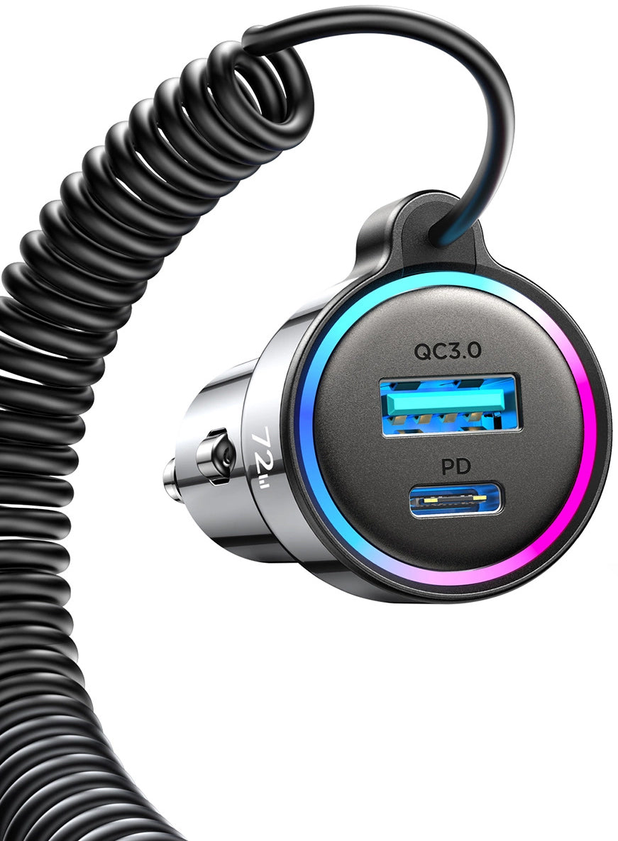 Bilader med USB-C-ledning Joyroom JR-CL07, 72W, 3A, 1 x USB-A - 1 x USB-C, Svart