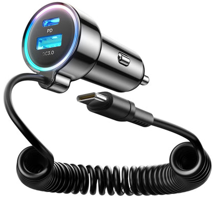 Bilader med USB-C-ledning Joyroom JR-CL07, 72W, 3A, 1 x USB-A - 1 x USB-C, Svart