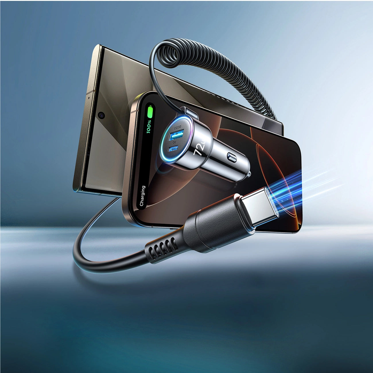 Bilader med USB-C-ledning Joyroom JR-CL07, 72W, 3A, 1 x USB-A - 1 x USB-C, Svart