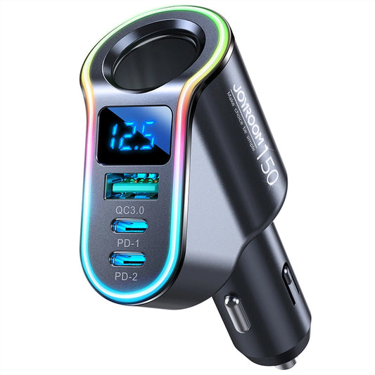 Bilader Joyroom JR-CL21, 150W, 3A, 1 x Sigarettennerforlenger - 1 x USB-A - 2 x USB-C, Svart