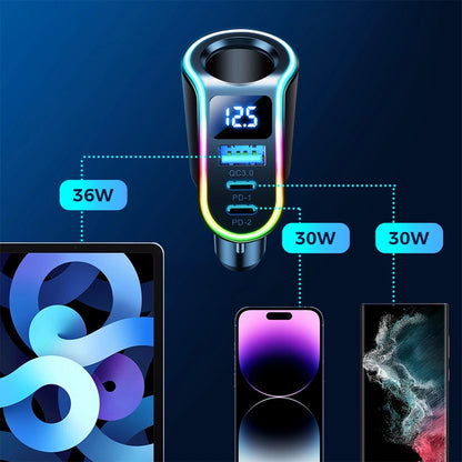 Bilader Joyroom JR-CL21, 150W, 3A, 1 x Sigarettennerforlenger - 1 x USB-A - 2 x USB-C, Svart