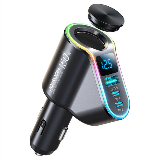 Bilader Joyroom JR-CL21, 150W, 3A, 1 x Sigarettennerforlenger - 1 x USB-A - 2 x USB-C, Svart