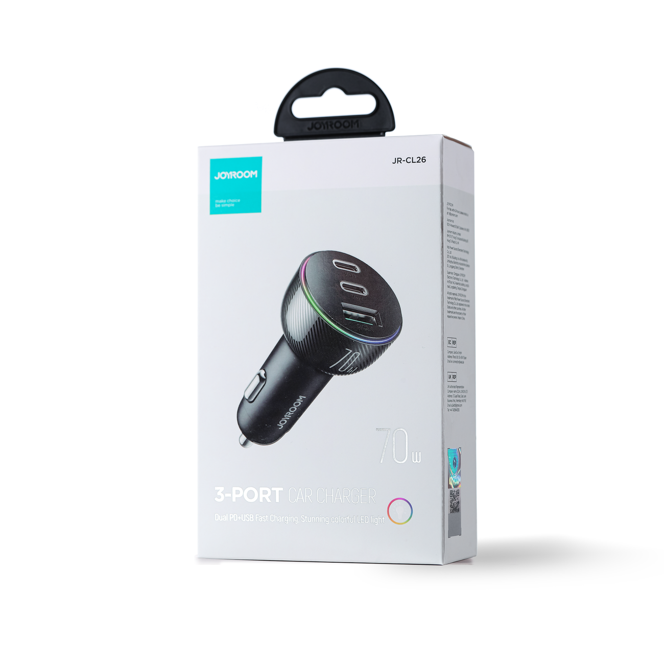 Bilader Joyroom JR-CL26, 70W, 4.8A, 1 x USB-A - 2 x USB-C, Svart