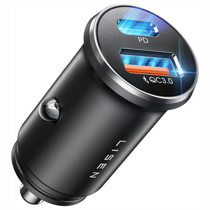 Lisen Bil Lader, 36W, 3A, 1 x USB-A - 1 x USB-C, Svart YL0223090002