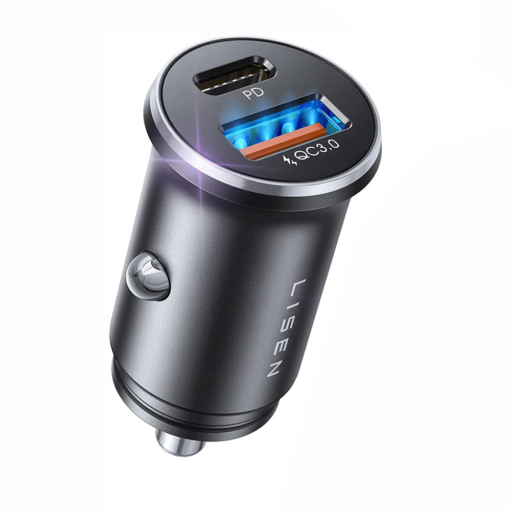 Lisen Bil Lader, 36W, 3A, 1 x USB-A - 1 x USB-C, Svart YL0223090002