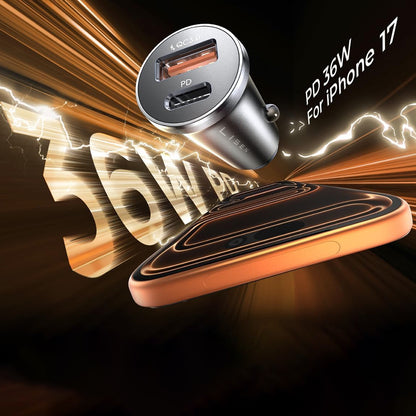 Lisen Bil Lader, 36W, 3A, 1 x USB-A - 1 x USB-C, Svart YL0223090002