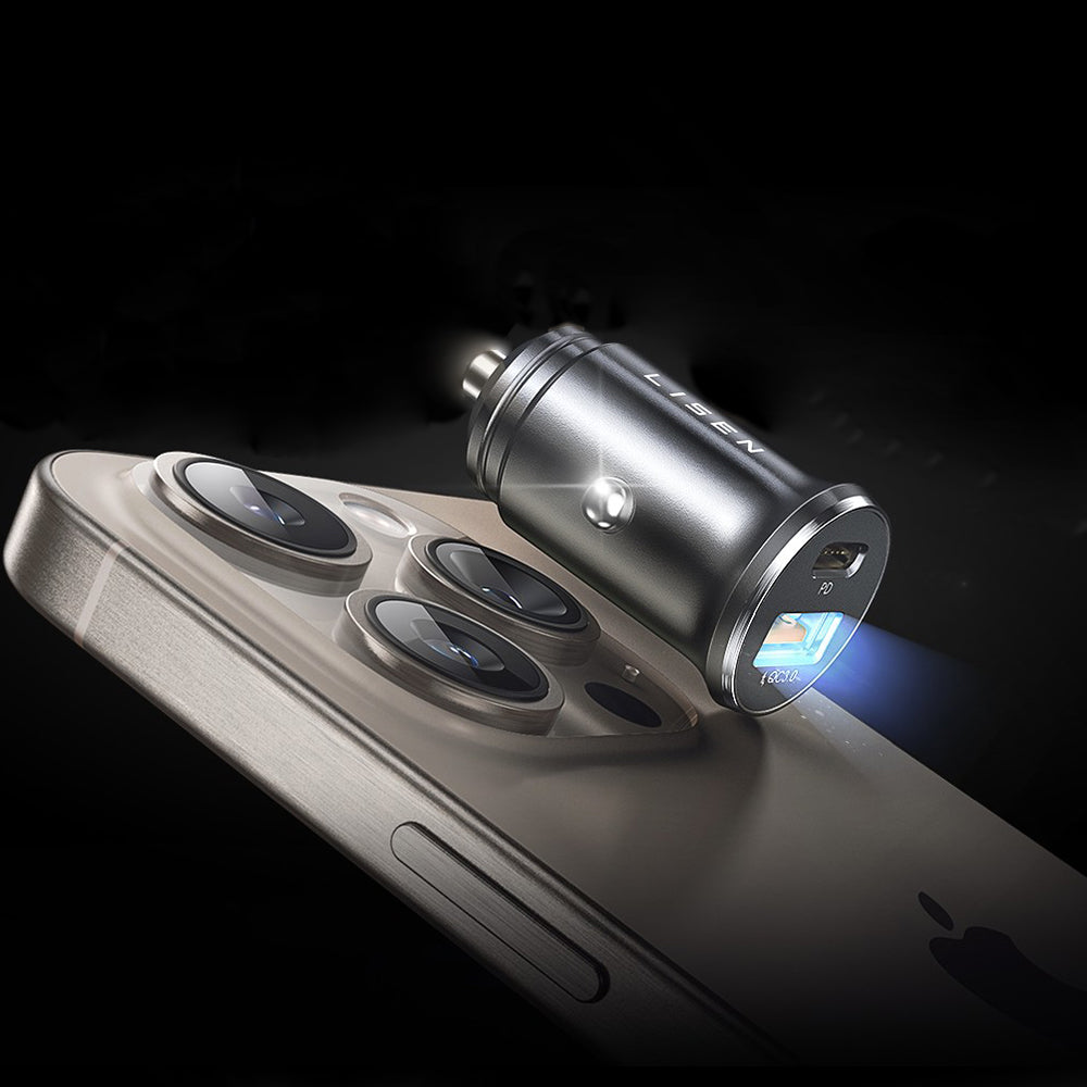 Lisen Bil Lader, 51W, 3A, 1 x USB-A - 1 x USB-C, Sett med 2 stykker, Svart YL0223080037