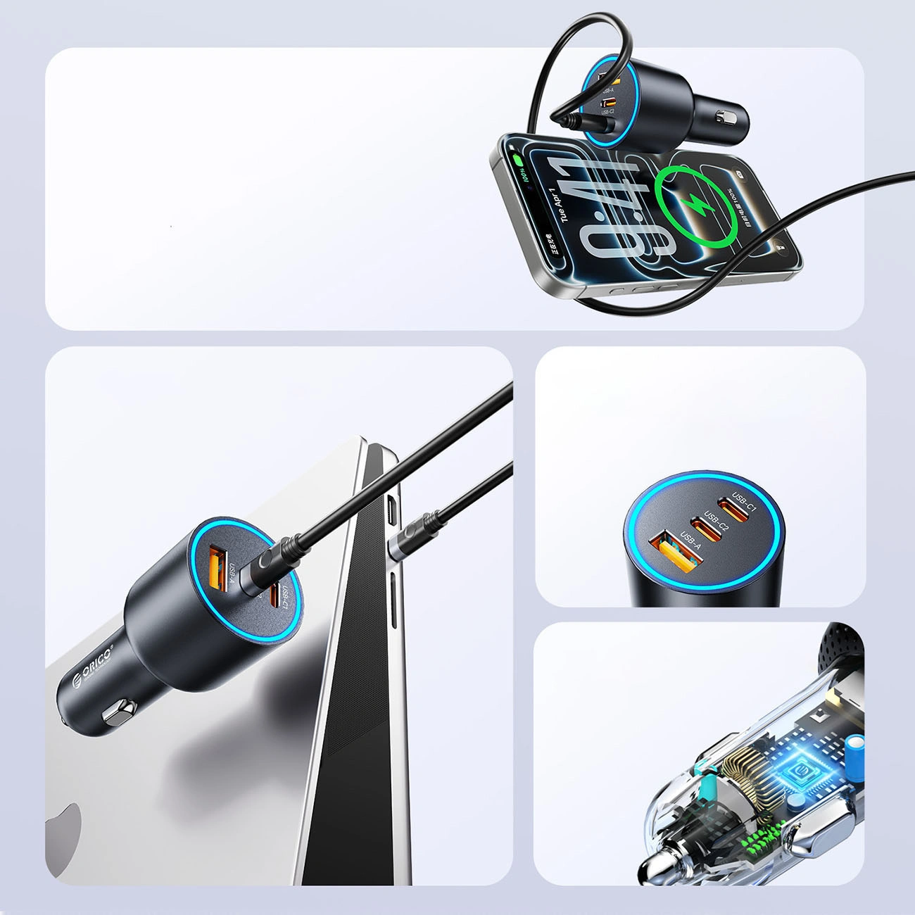 Orico HyperDrive billader, 165W, 5A, 1 x USB-A - 2 x USB-C, svart