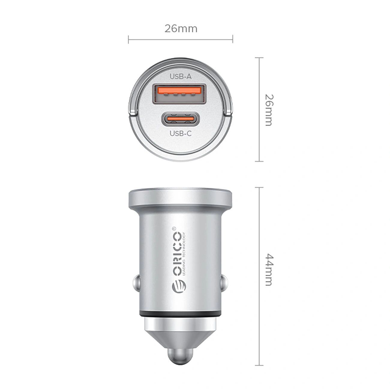 Orico MiniRing Pro billader, 45W, 3A, 1 x USB-A - 1 x USB-C, Sølv