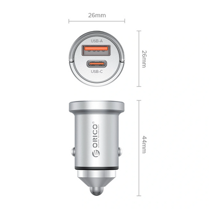 Orico MiniRing Pro billader, 45W, 3A, 1 x USB-A - 1 x USB-C, Sølv