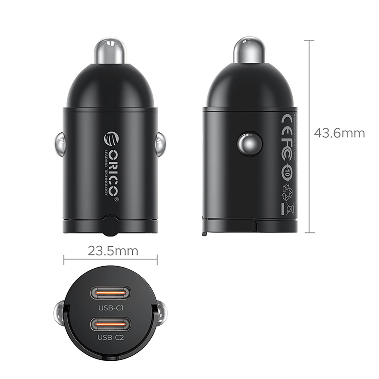 Orico MiniRing Billader, 30W, 3A, 2 x USB-C, Svart