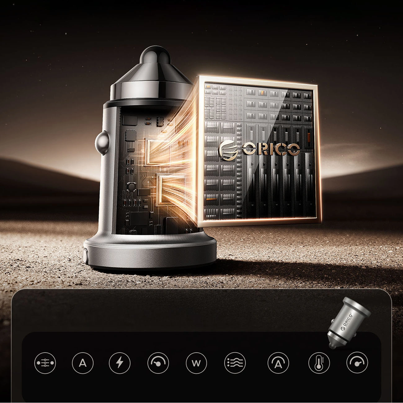 Orico MiniRing Pro billader, 45W, 3A, 1 x USB-A - 1 x USB-C, Sølv