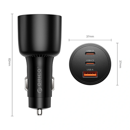 Orico PowerLink billader, 165W, 5A, 1 x USB-A - 2 x USB-C, svart