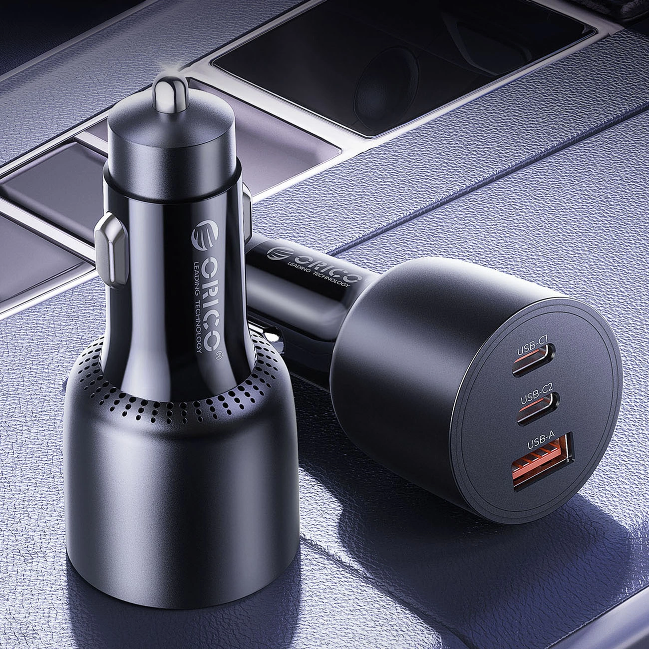 Orico PowerLink billader, 165W, 5A, 1 x USB-A - 2 x USB-C, svart