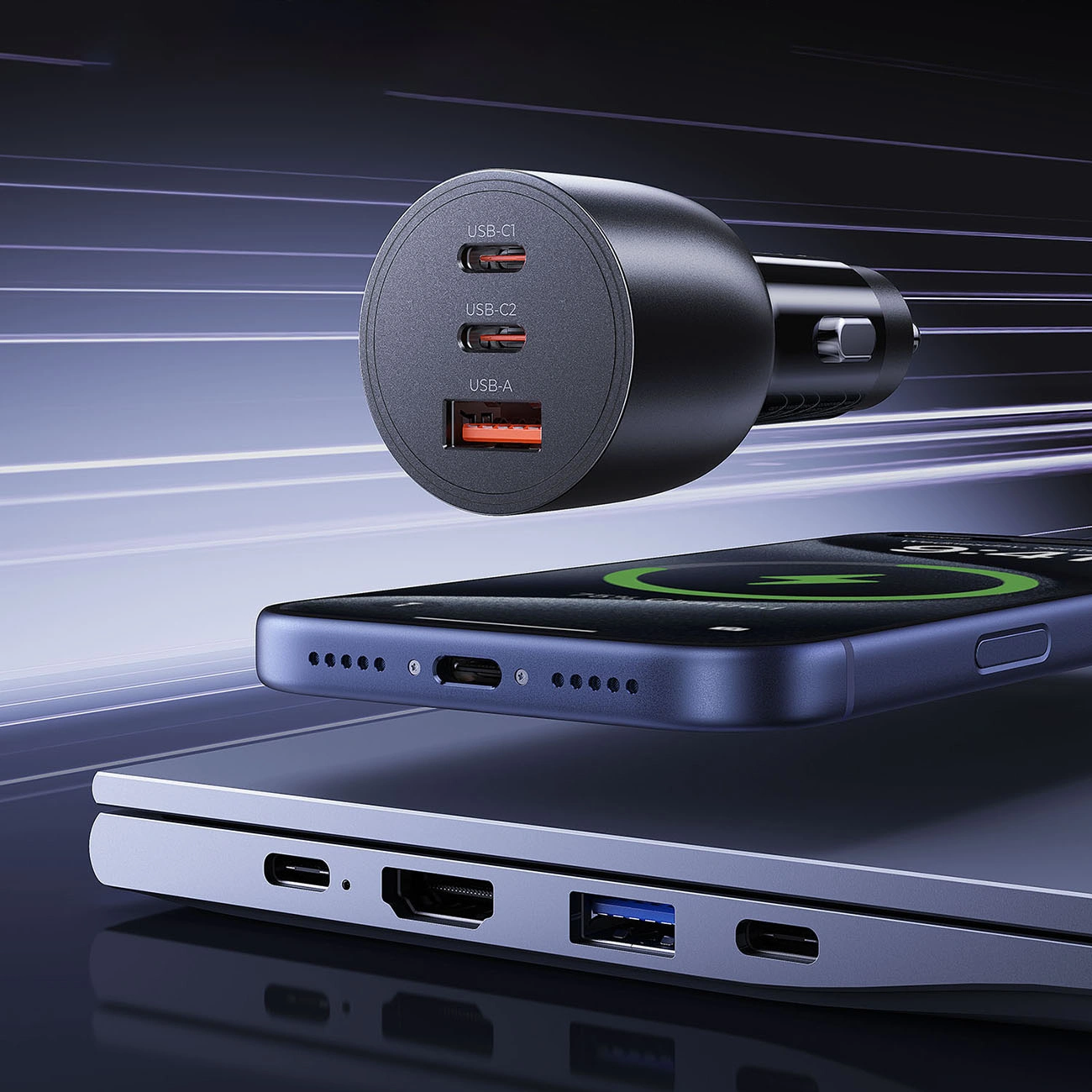 Orico PowerLink billader, 165W, 5A, 1 x USB-A - 2 x USB-C, svart