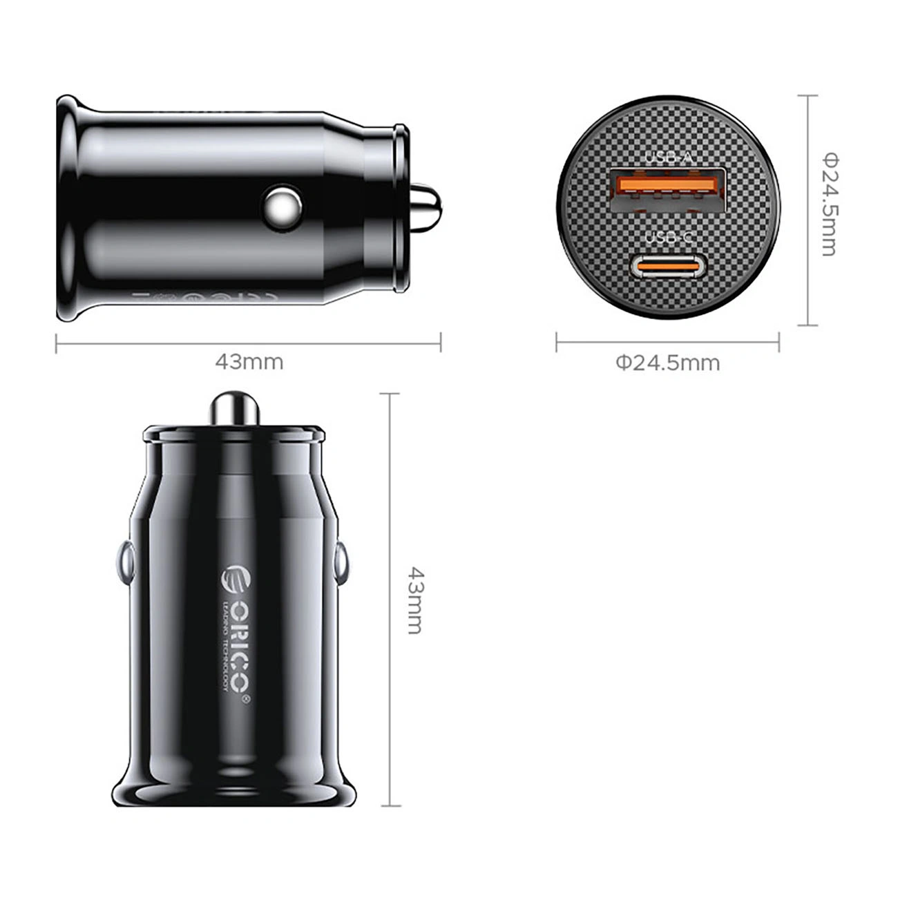 Orico PowerMini Billader, 30W, 3A, 1 x USB-A - 1 x USB-C, Svart