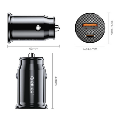 Orico PowerMini Billader, 30W, 3A, 1 x USB-A - 1 x USB-C, Svart