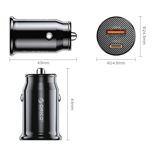 Orico PowerMini Billader, 30W, 3A, 1 x USB-A - 1 x USB-C, Svart
