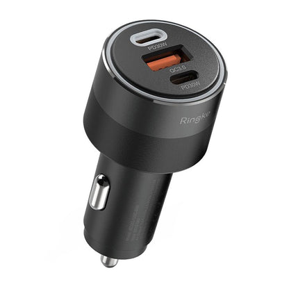 Ringke bil-lader, 30W, 3A, 1 x USB-A - 2 x USB-C, Svart
