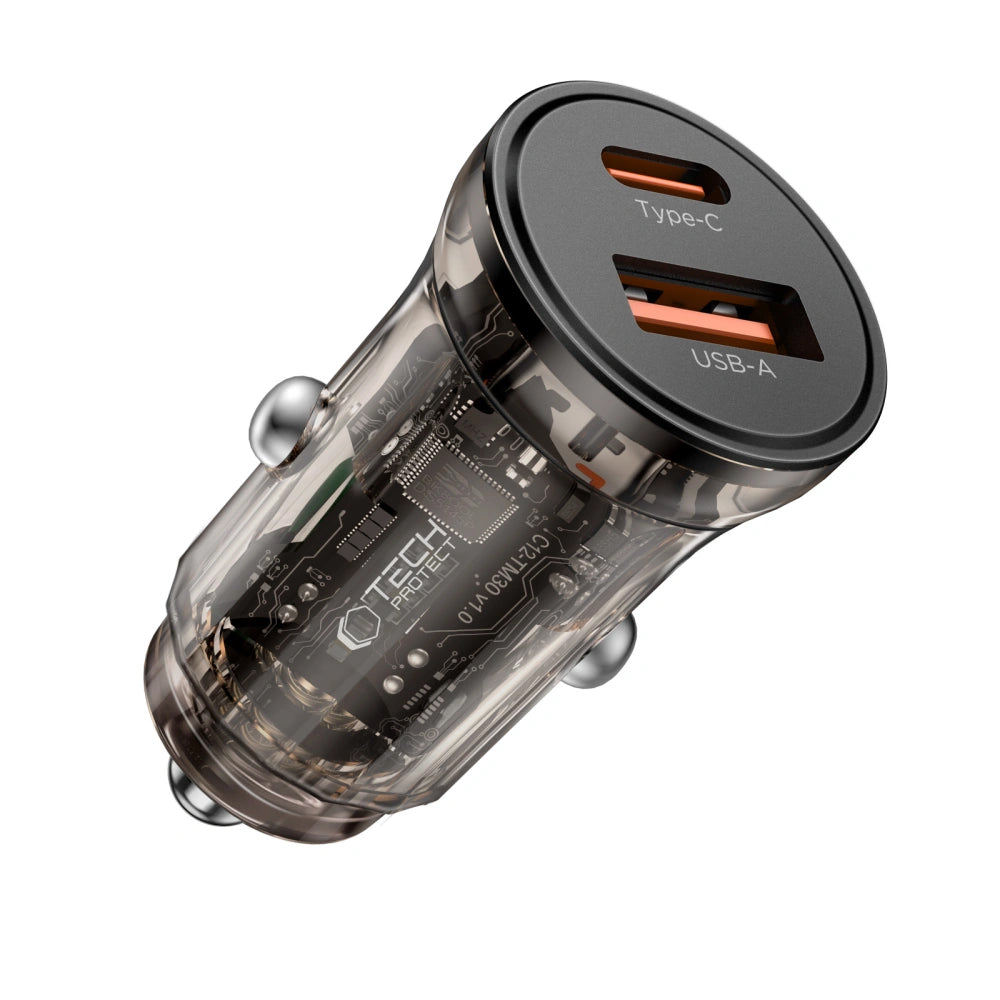 Tech-Protect CC01 billader, 30W, 3A, 1 x USB-A - 1 x USB-C, svart