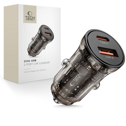 Tech-Protect CC01 billader, 45W, 5A, 1 x USB-A - 1 x USB-C, svart