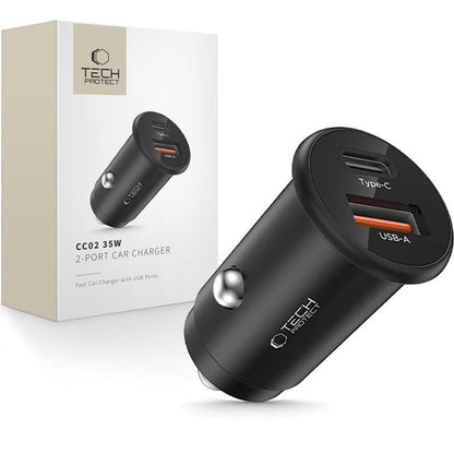 Bilader Tech-Protect CC02, 35W, 3A, 1 x USB-A - 1 x USB-C, Svart