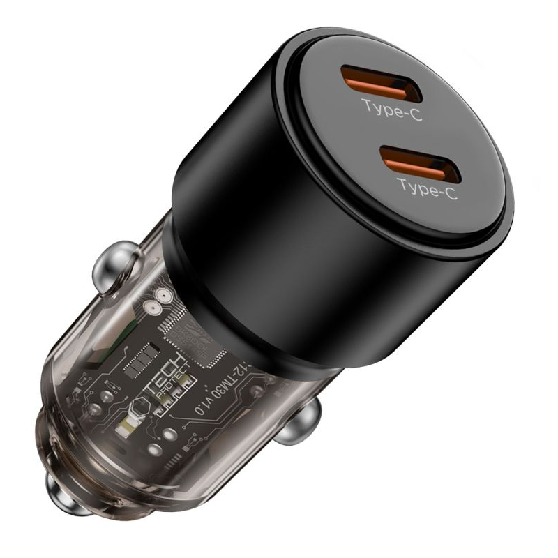 Tech-Protect CC03 billader, 100W, 3,25A, 2 x USB-C, svart