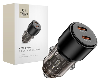 Tech-Protect CC03 billader, 100W, 3,25A, 2 x USB-C, svart