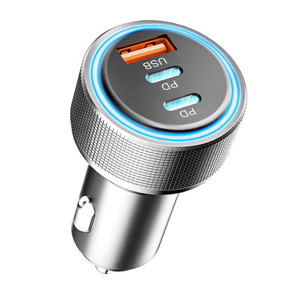 Bilader Techsuit C6 DriveBoost, 60W, 3A, 1 x USB-A - 2 x USB-C, Sølv