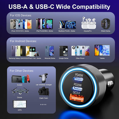Bilader Techsuit C6 DriveBoost, 60W, 3A, 1 x USB-A - 2 x USB-C, Sølv