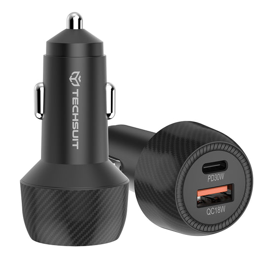 Bilader Techsuit C7 CarbonVolt, 48W, 3A, 1 x USB-A - 1 x USB-C, Svart