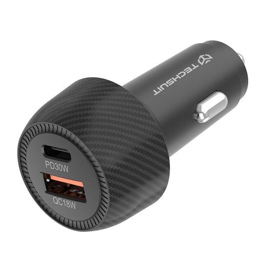 Bilader Techsuit C7 CarbonVolt, 48W, 3A, 1 x USB-A - 1 x USB-C, Svart