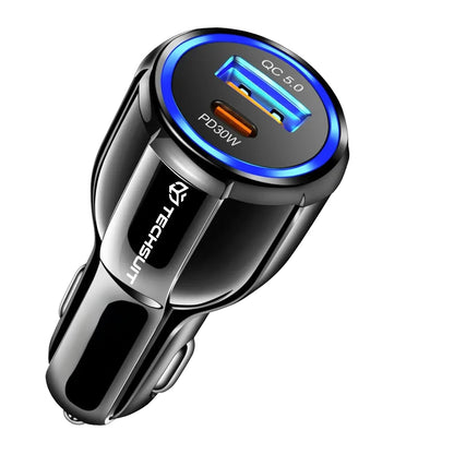 Bilader Techsuit TE-022 Premium, 60W, 3A, 1 x USB-A - 1 x USB-C, Svart