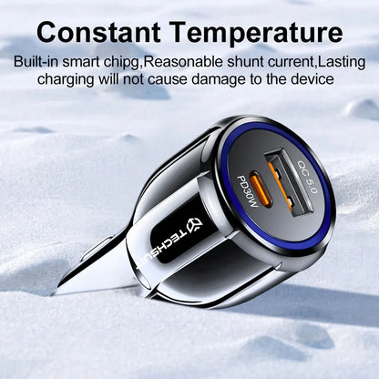 Bilader Techsuit TE-022 Premium, 60W, 3A, 1 x USB-A - 1 x USB-C, Svart