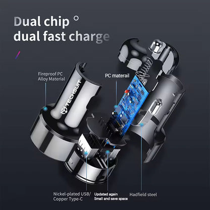 Bilader Techsuit TE-P31 Premium, 48W, 3A, 1 x USB-A - 1 x USB-C, Svart