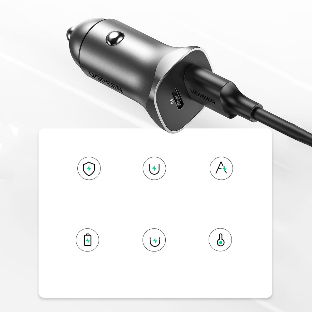 Bilader UGREEN CD130, 24W, 3A, 1 x USB-A - 1 x USB-C, Grå